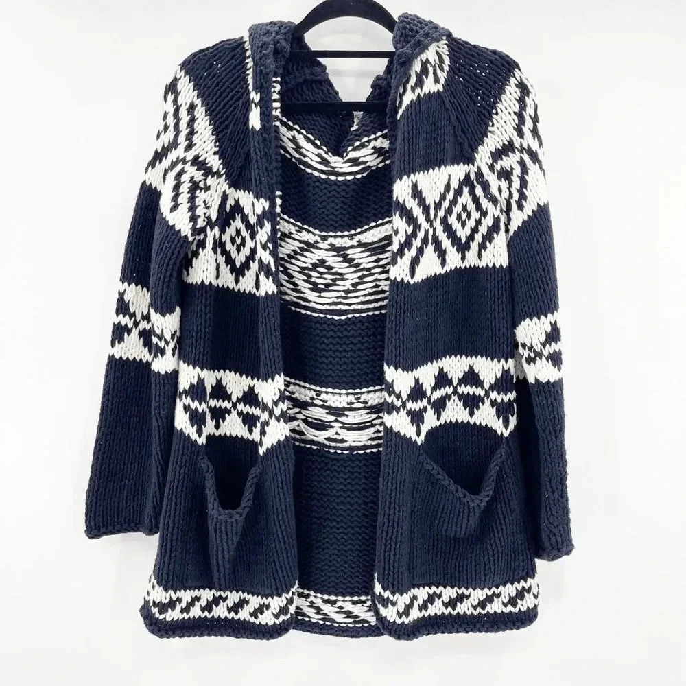 Saks Fifth Avenue Folio Collection Black White Knit Cardigan Sweater Women Se S